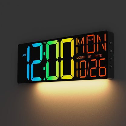 18" LED Digital Wall Clock with 8 RGB Color Display | Remote Control, 10-Level Dimmable Light, DST, Timer, Temperature, Alarm, Nightlight, Perfect Gift for Halloween, Thanksgiving, Christmas