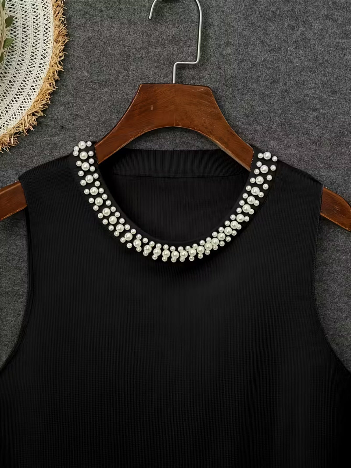 [Plus Size Tank Top] Plus Size - Ladies' Spring/Summer Fashion Nail Bead Solid Color Sleeveless Tank Top Elegant Breathable Large Top