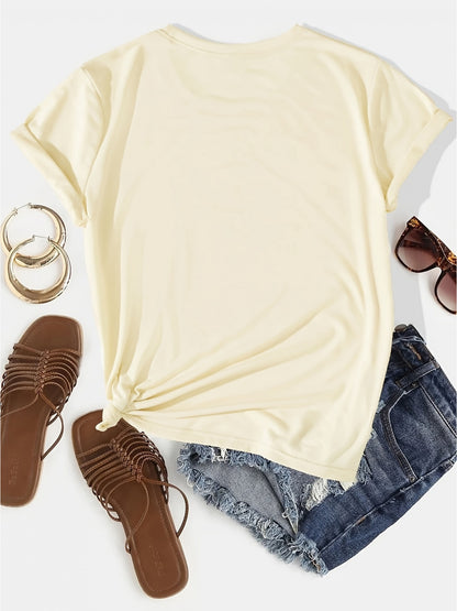 Women's Cute Duck and "Row Duck" Slogan T-shirt-Yellow Short Sleeve Round Neck Top, with Theme Duck(Books, Pencils, Apples)-Breathable Summer Spring Casual Wear, Suitable for Teachers, Activities and Daily Wear