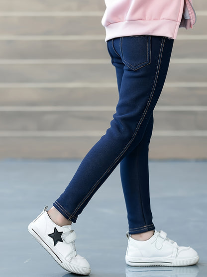 New Fall/Winter Style Thick And Large-Sized Girls' Faux Denim for Children, Trendy Korean Style, with Added Insulation, Suitable for Small Feet of Children