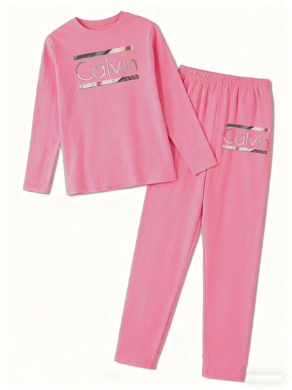 Women'S All-Season Casual Two-Piece Set - Oversized Round Neck Sweatshirt & Wide-Leg Pants with Letter Print, Soft Round-Neck Long Sleeve Outfit in /, Comfortable Casual Attire for Work, Semi-Formal Events & Everyday Outfits - Easy-Care Fabric