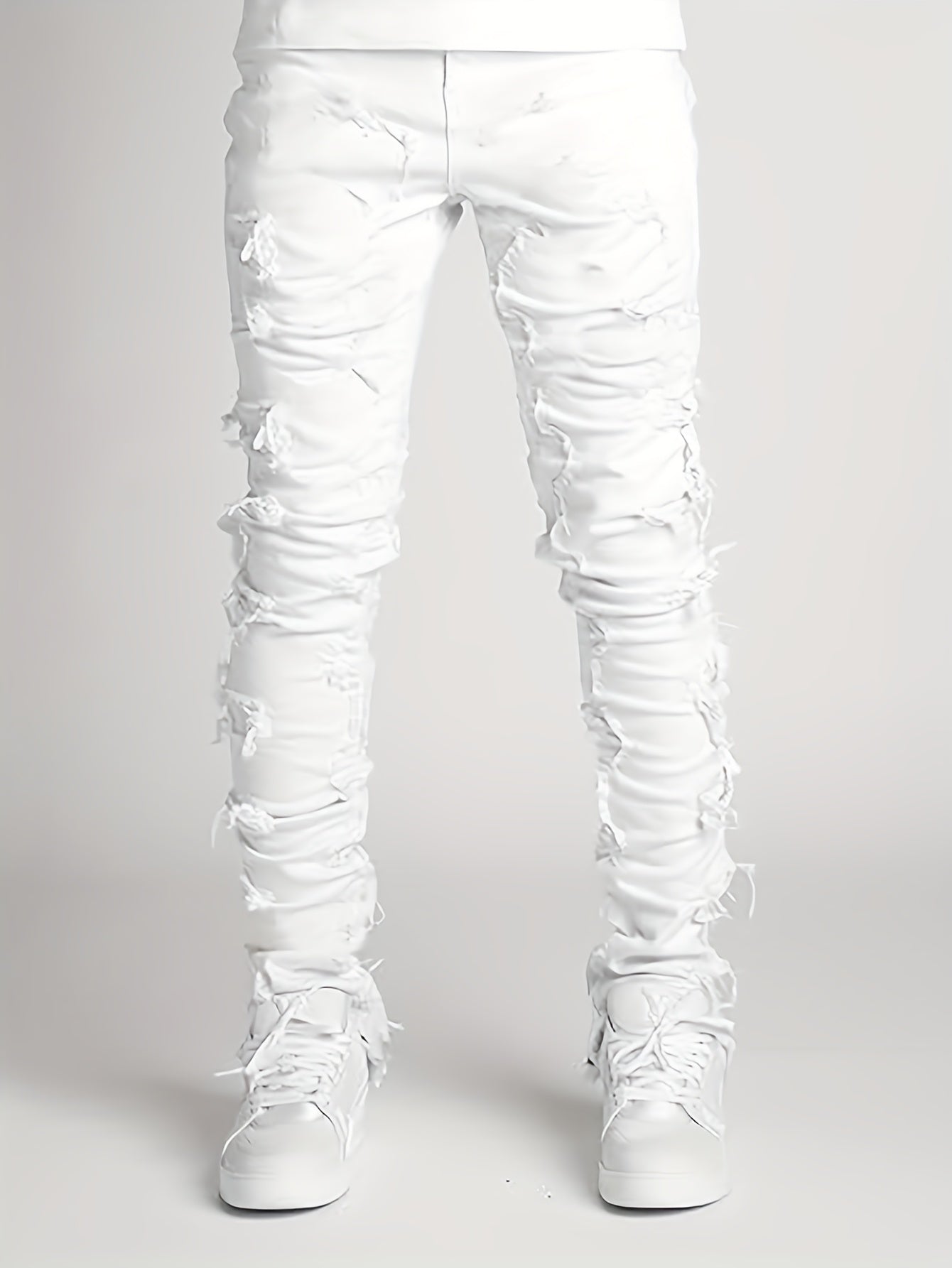 (Available In Four Colors) Men's Ripped Jeans, Vintage Street Style High-street Patchwork Jeans, Fashionable Spliced Slim-fit Jeans, Men's Elastic Slim-fit Jeans 1pc