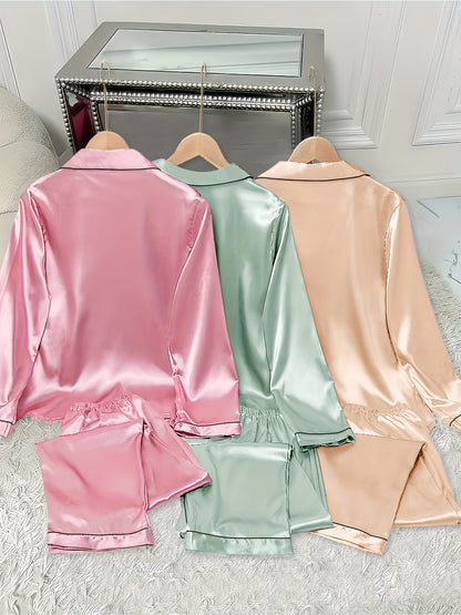 Pink + Light Green + Champagne Satin Long-Sleeve Pants - product view 11