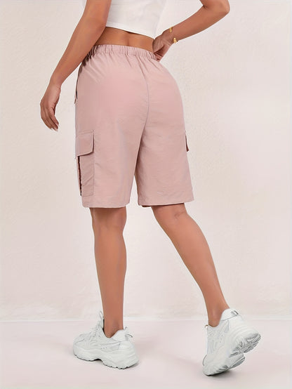 2pcs Women's American Workwear Cargo Shorts - Lightweight Straight-Leg with Multiple Pockets, Adjustable Drawstring Waist, Machine Washable Casual Mid-Thigh Length for Spring Summer Fall, Everyday Comfort, Functional Design, Durable Fabric