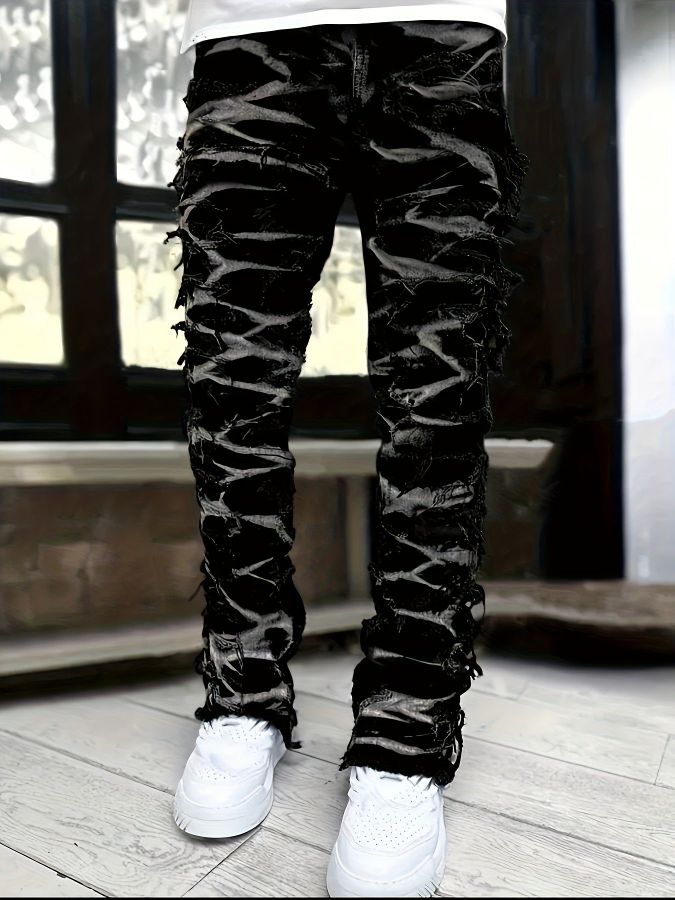 Men'S Star Print Fashion Layered Tassel Jeans