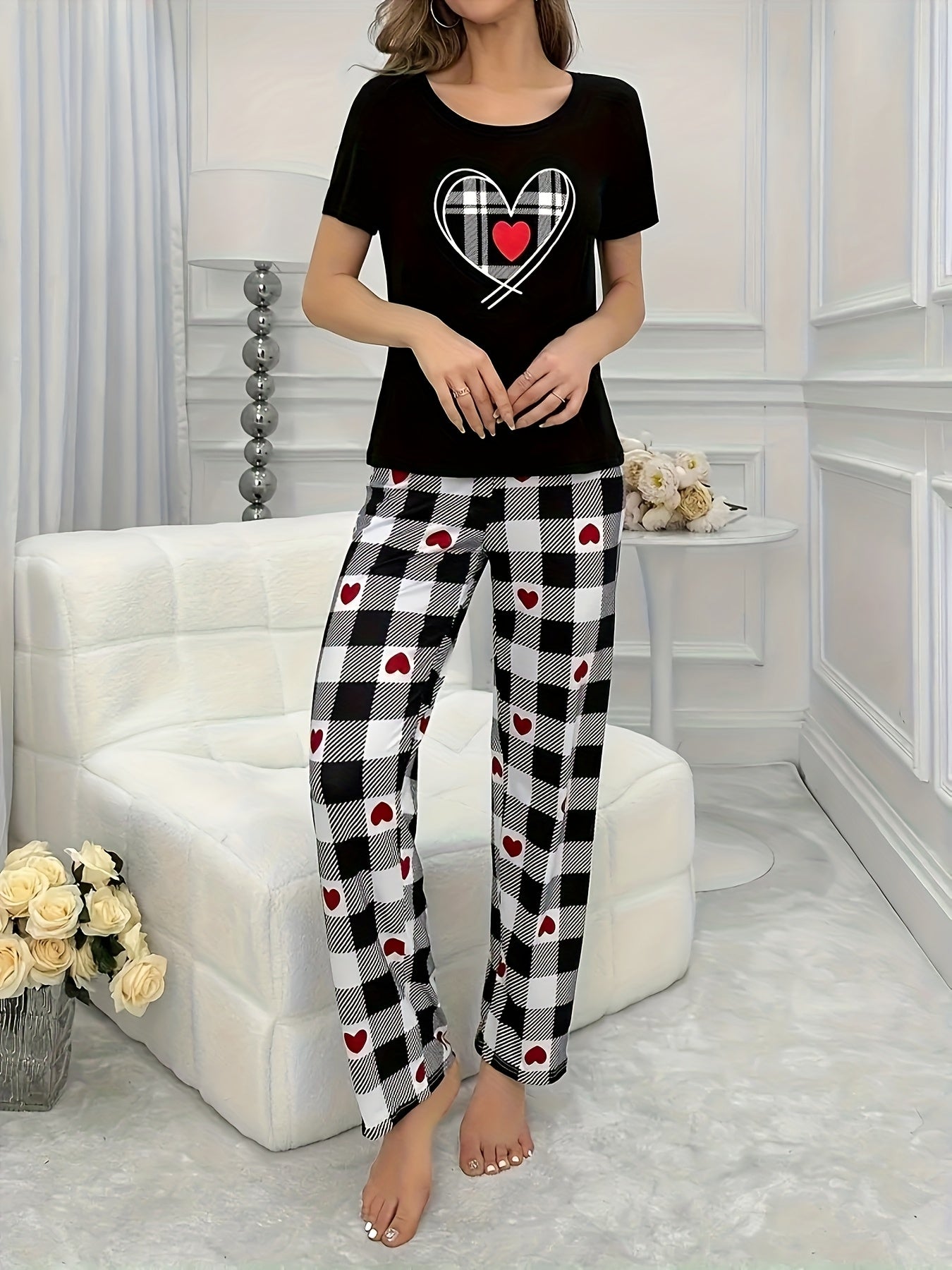 3 Pajama Sets, Casual Short Sleeve Round Neck Top & Elastic Pants - Women's Sleepwear - Soft & Comfortable Fabric - Perfect for Lounging & Sleeping - Ideal Gift for Her