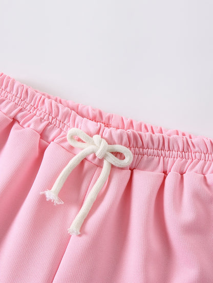 4pcs Girls' Summer Shorts with Heart Print & Bow Front - Non- Bow Tie Waistband, Machine Washable Casual Shorts Suitable for, Playdates, Casual Attire - Spring/Summer Outfits for to, Perfect for Outdoor