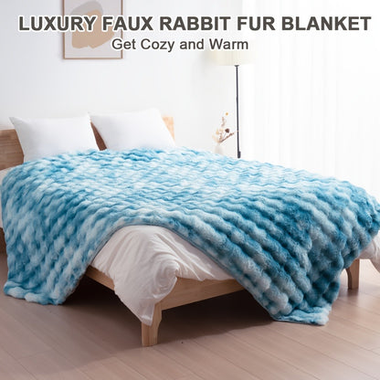 3D Faux Rabbit Fur Fleece Blanket - Double-Sided All-Season Throw