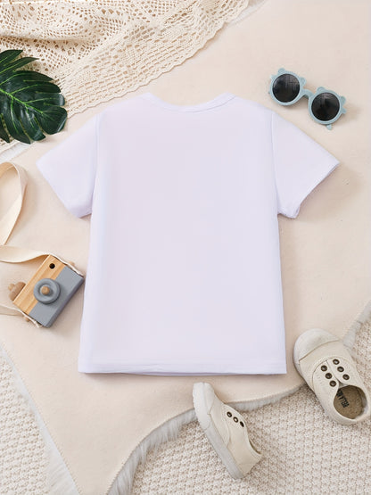 [Custom Product] Boys' T-Shirt with Name Customization, Cute Dinosaur Pattern Print, Simple Trendy Round Neck Outdoor Short Sleeve Homewear Top Gift