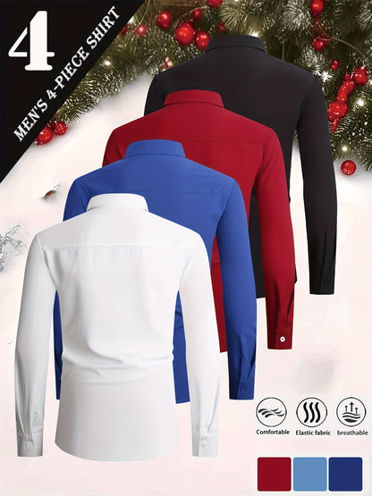 Men's Solid Color Dress Shirt - Collared Long Sleeve 146277