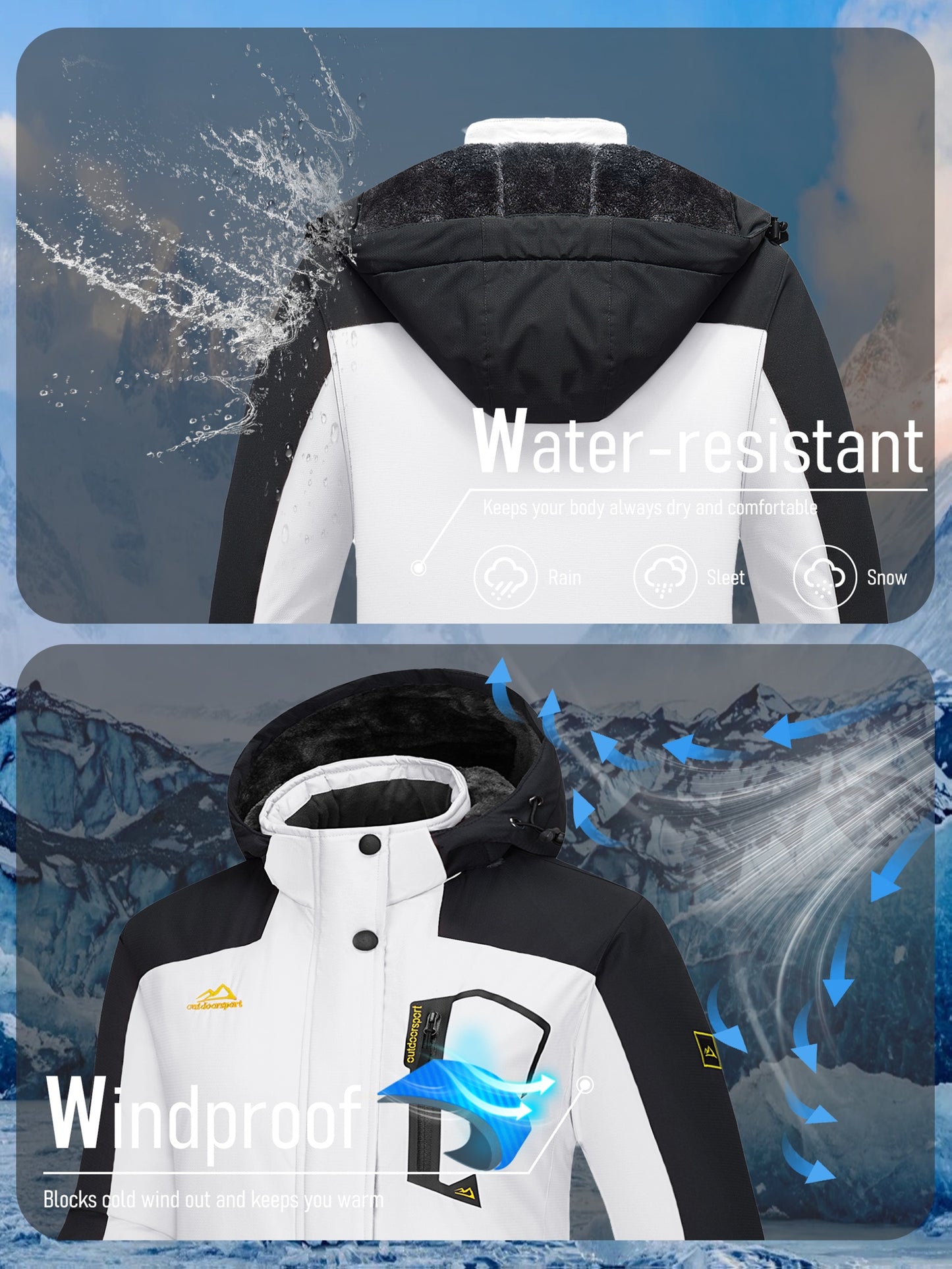 Women's Winter Ski Jacket - High Quality Soft-shell Hooded Jacket Windproof Detachable Hood Multi-pockets Warm Thickened Fleece Lined - Winter Outdoor Snow Sports Skiing Snowboarding Hiking Camping Daily Casual Wear Work Wear Rain Windbreaker