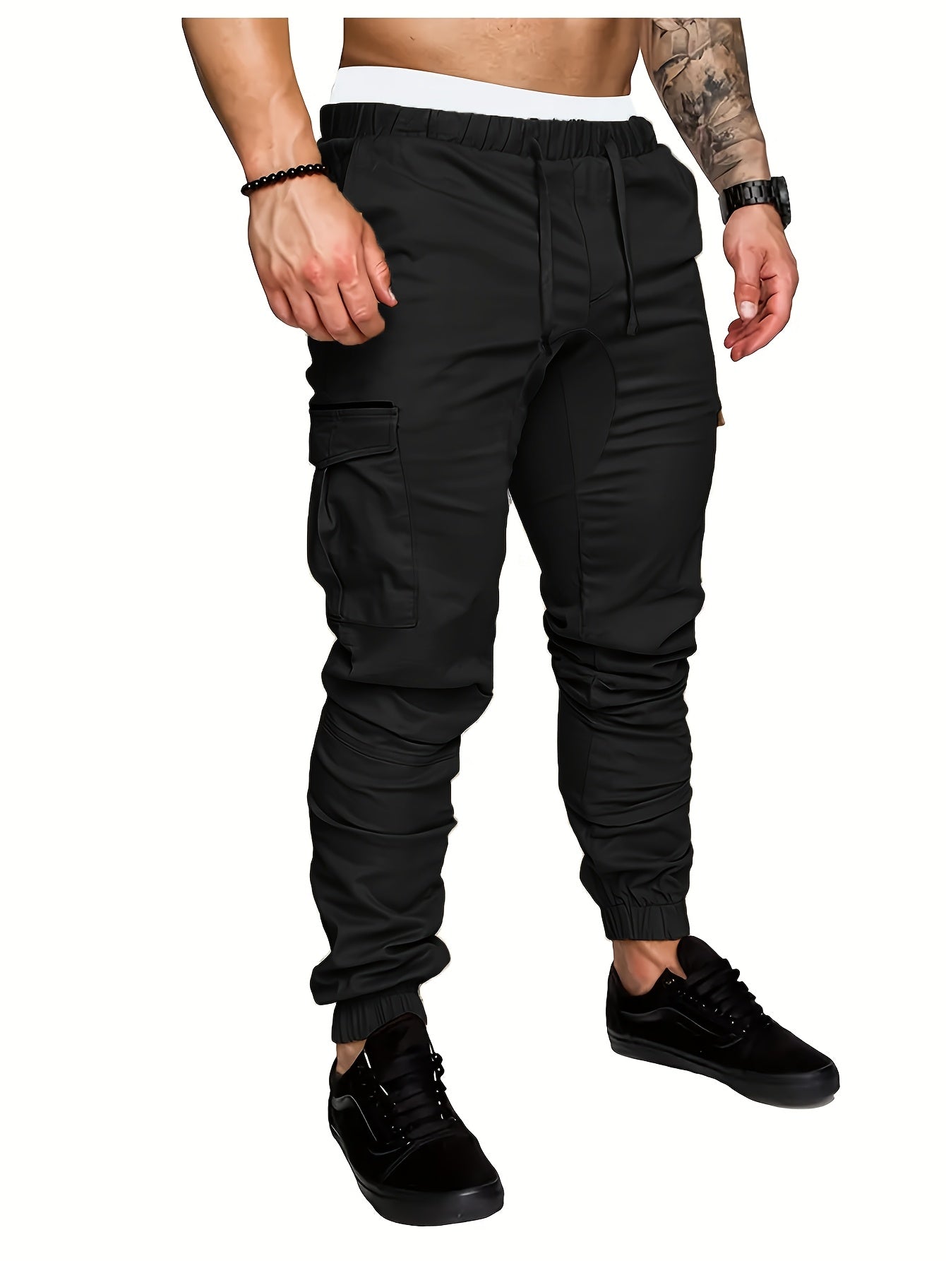 EXARUS 2 Pack Cargo Pants For Men - Relaxed Fit Twill Joggers With Elastic Waistband And Stretch Fabric - Casual Wear