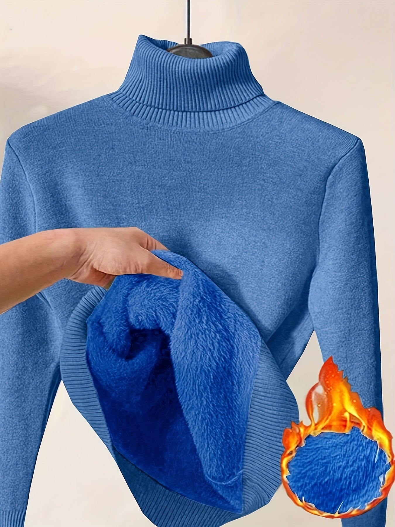 White High-neck -lined Pullover - Thick Lining for Soft Warmth in Winter, Classic Design for Effortless Style, Suitable for Layering or Wearing Alone, Ideal for Cold Weather and Office Wear.