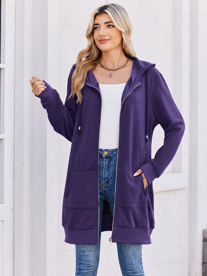 Women'S Zip Up Hoodies Long Sleeve Fall Tunic Hooded Sweatshirt Oversized Fleece Jacket with Pockets Fall Coats