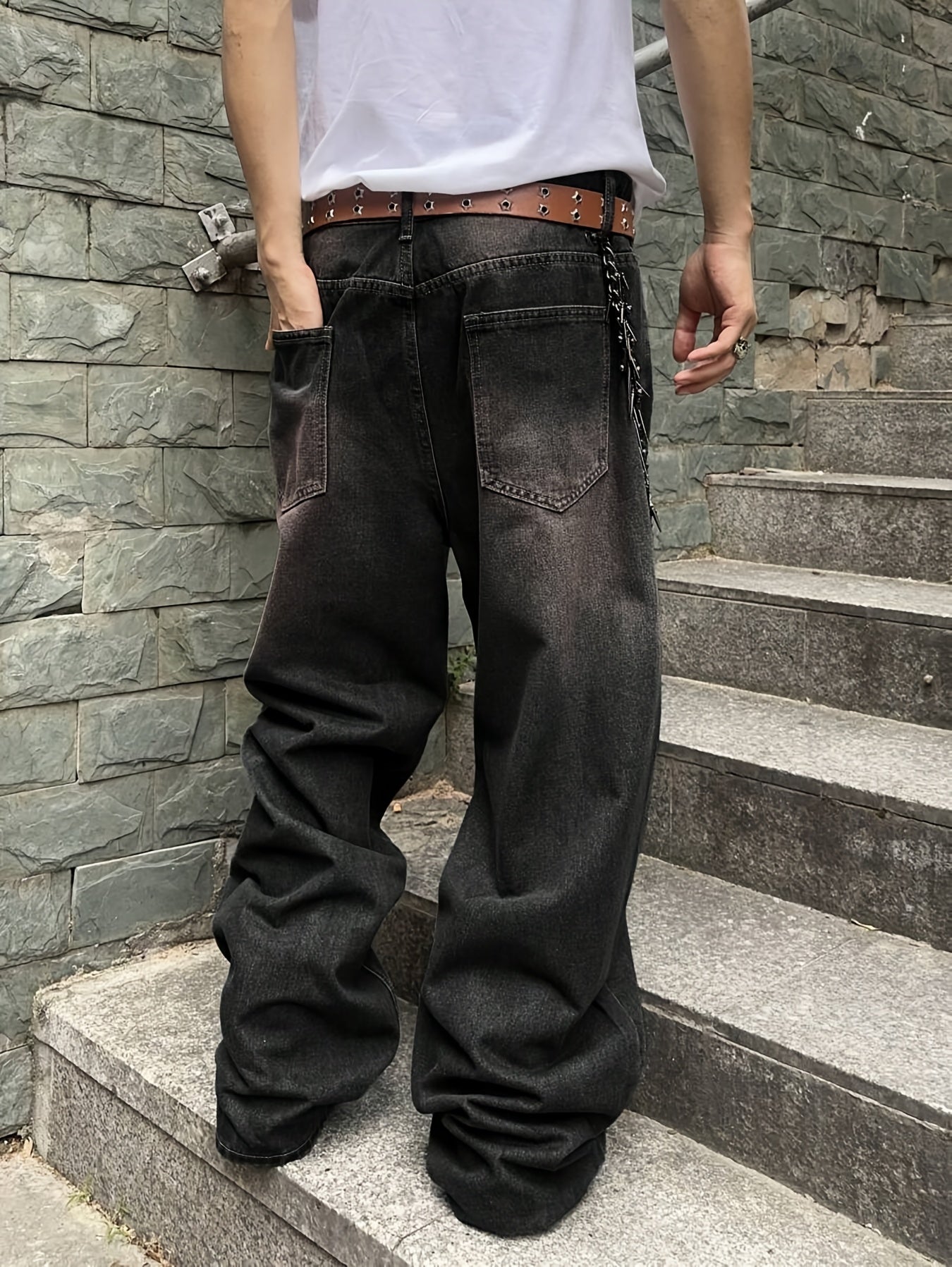Men'S Casual Loose Fit Jeans, 90% 5% Polyester 5% Bamboo Rayon Rayon Blend, Solid Color Washed Denim, All-Season Non-Stretch Woven Fabric, Regular Length, Allseason Pants | Stylish Casualwear | Nonstretch Denim