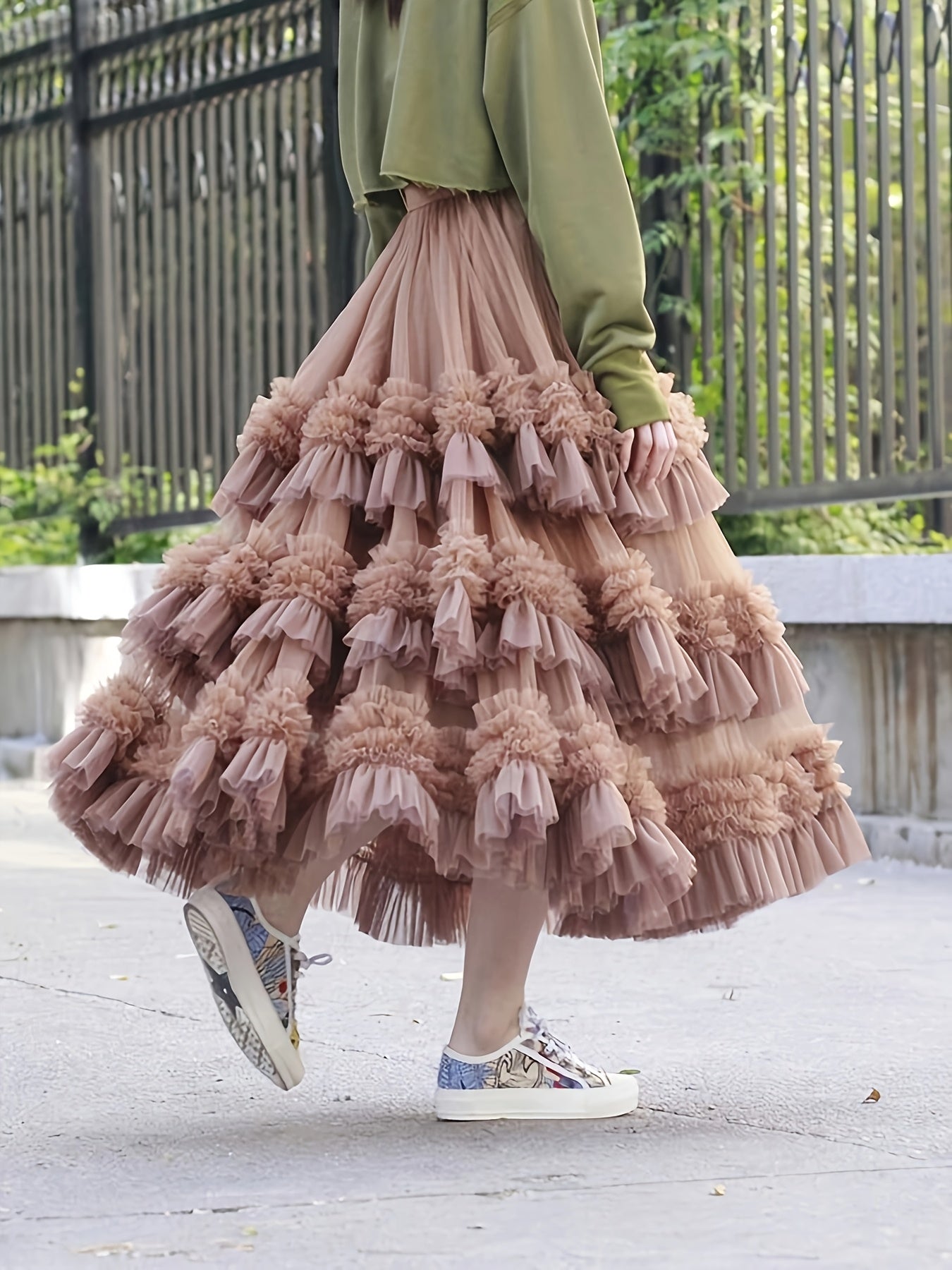 Women'S Tulle Tutu Skirt High-Low Flowy A-Line Ballet Skirt With Elastic Waist, Layered Mesh Fluffy Long Skirt For Beach Party Streetwear Wedding Cake Winter Fashion Outfits