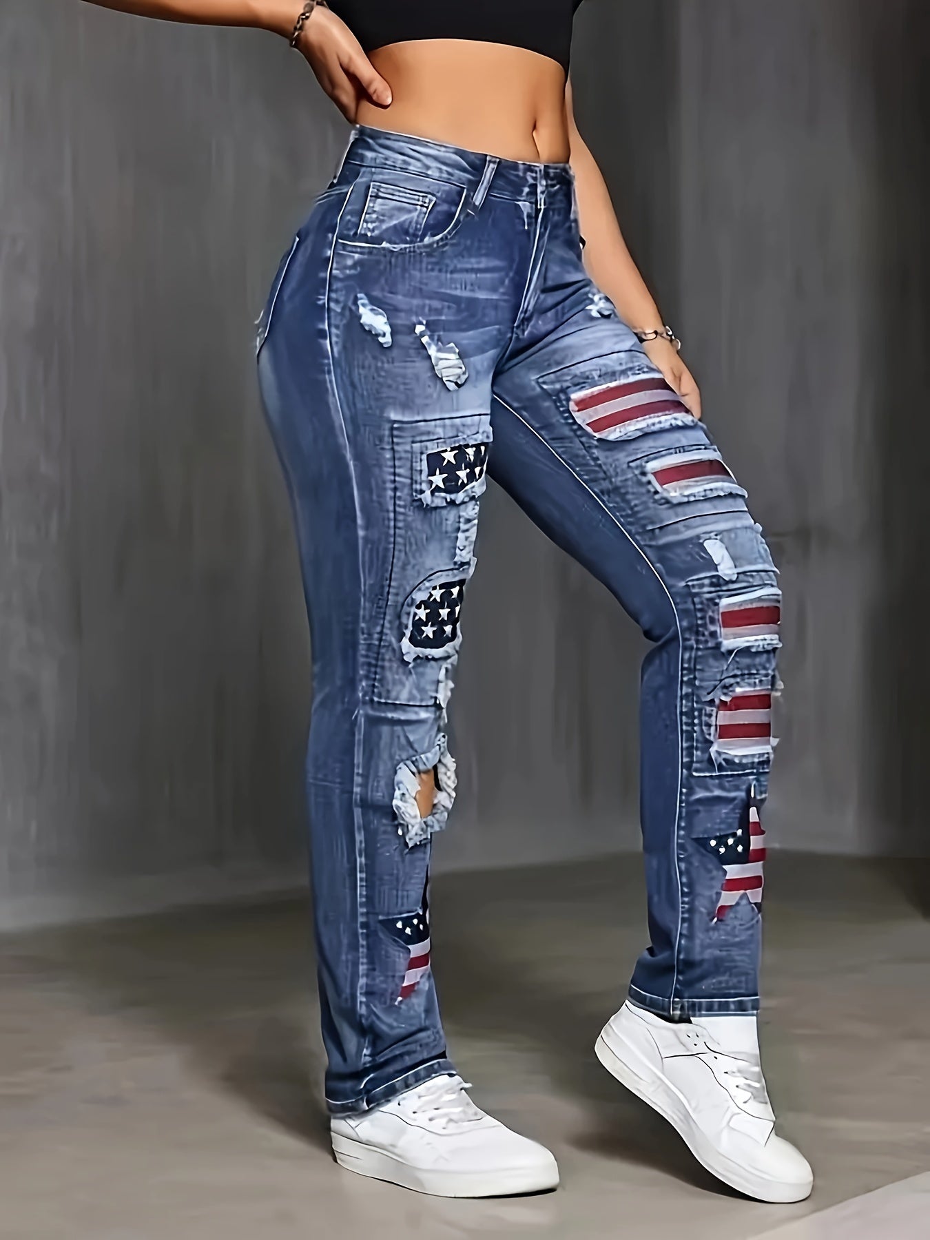 Women's Embroidered Ripped Straight-Leg Jeans