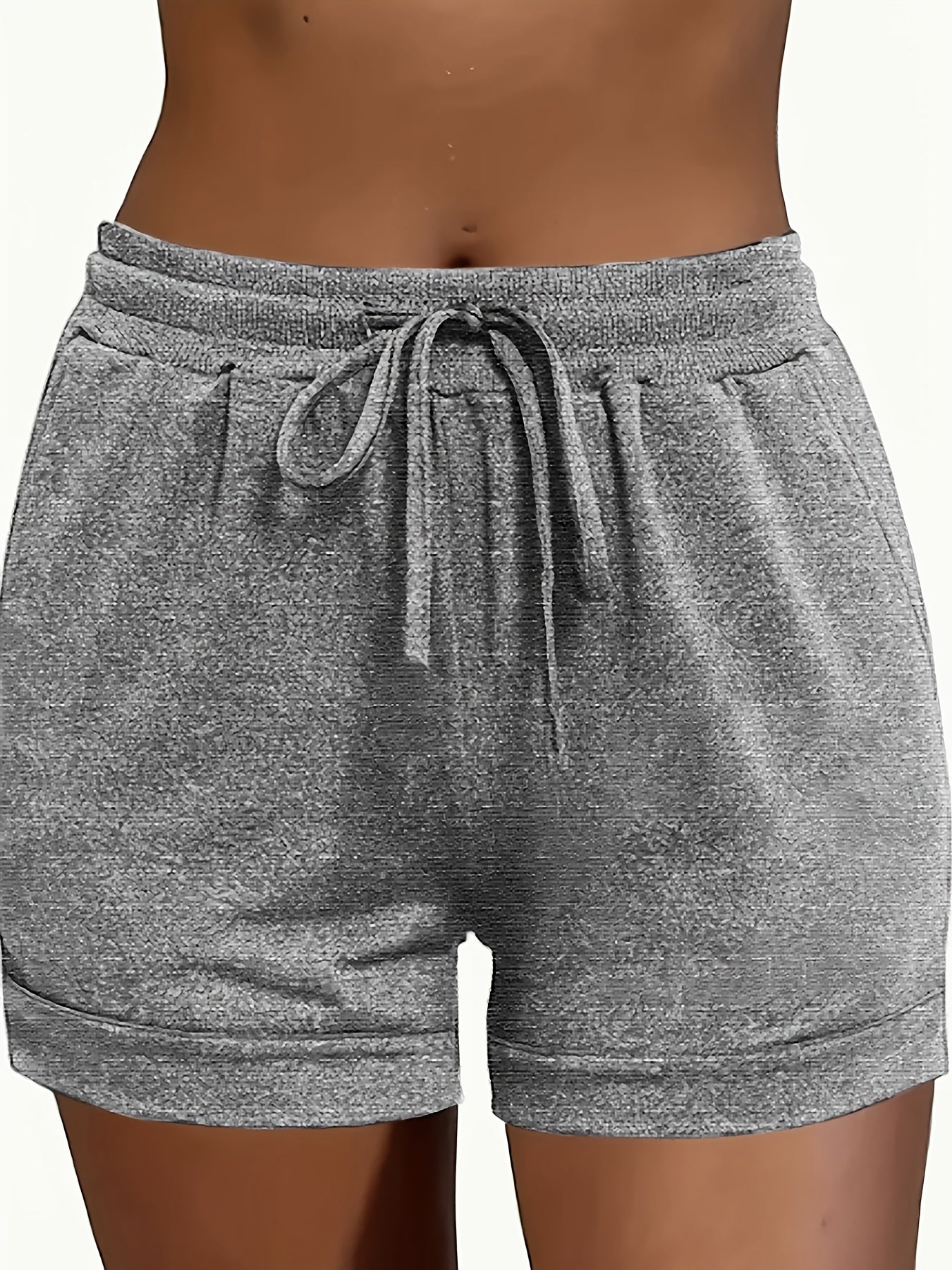 2pcs Solid-color Casual Pocket Women'S Shorts With Adjustable Drawstrings - Spring, Summer And Autumn Lightweight And Breathable Fabric, Machine Washable, Suitable For Home And Daily Wear, Seasonal Fashion, Soft Texture