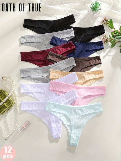 OATH OF TRUE Offers 12 Solid Color Thongs, Available in Black, Dark Blue, Mocha Gray, Gray, Burgundy, Light Beige, White, Pink, And Light Green.