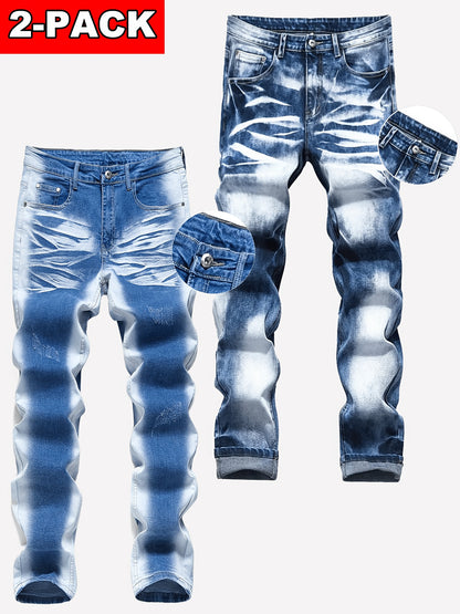 2-Pair Men's Slim Jeans, Stretch Comfort Fit, Vintage And Washed Denim Styles, Must-Have