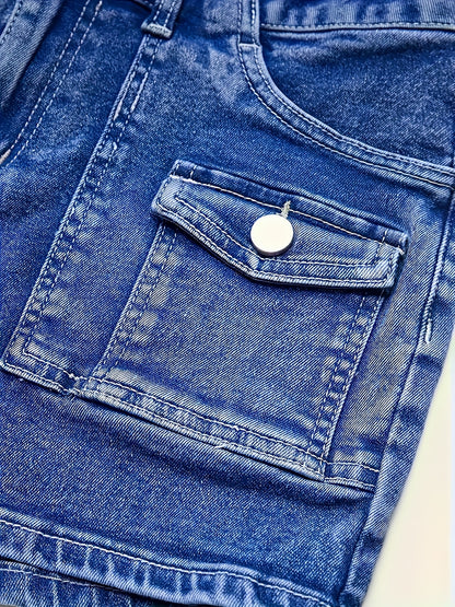 Women's Royal Blue Denim Cargo Denim Shorts - product view 5