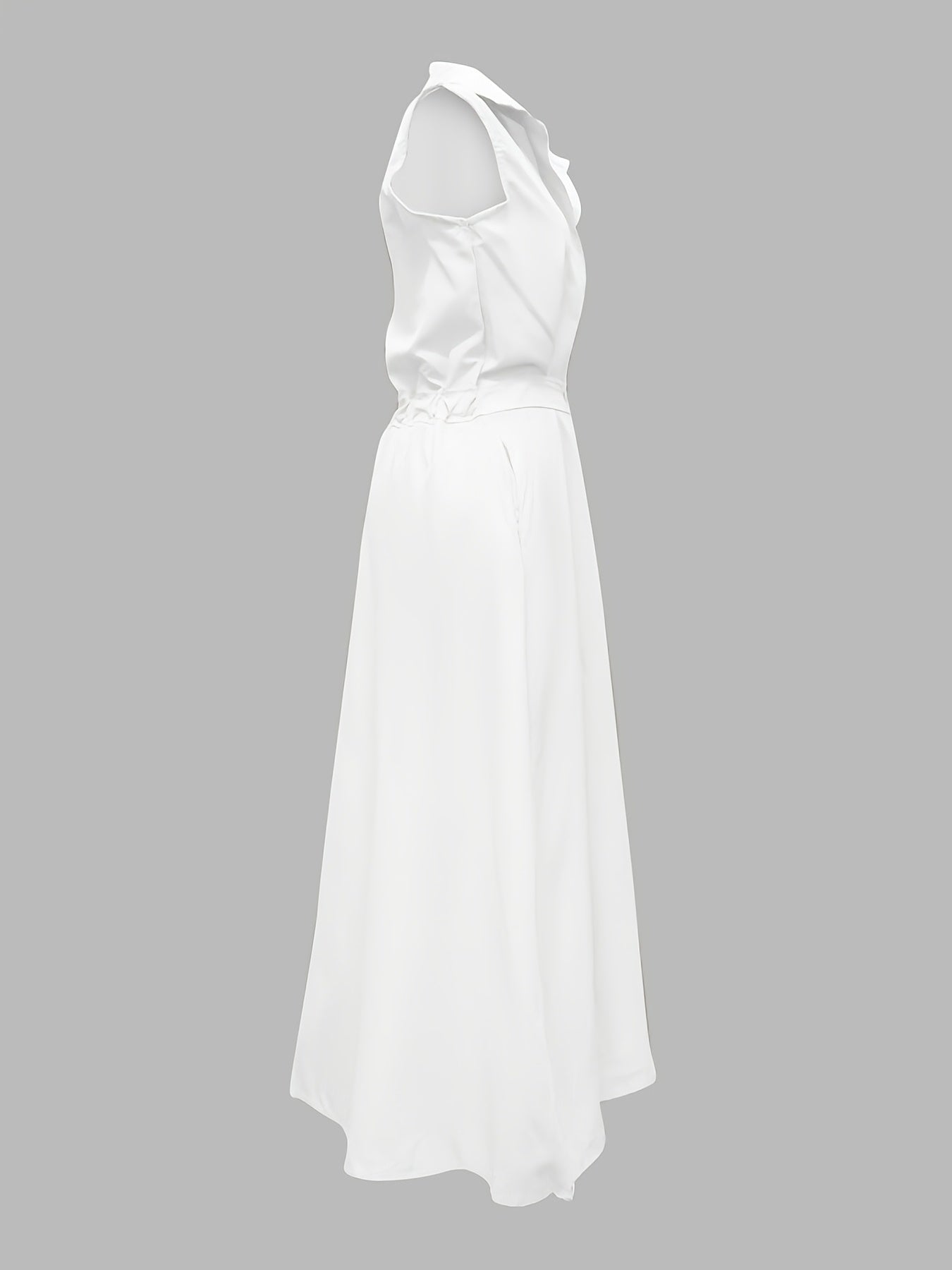 Sleeveless Solid Color Lapel Long Dresses Midi Dresses