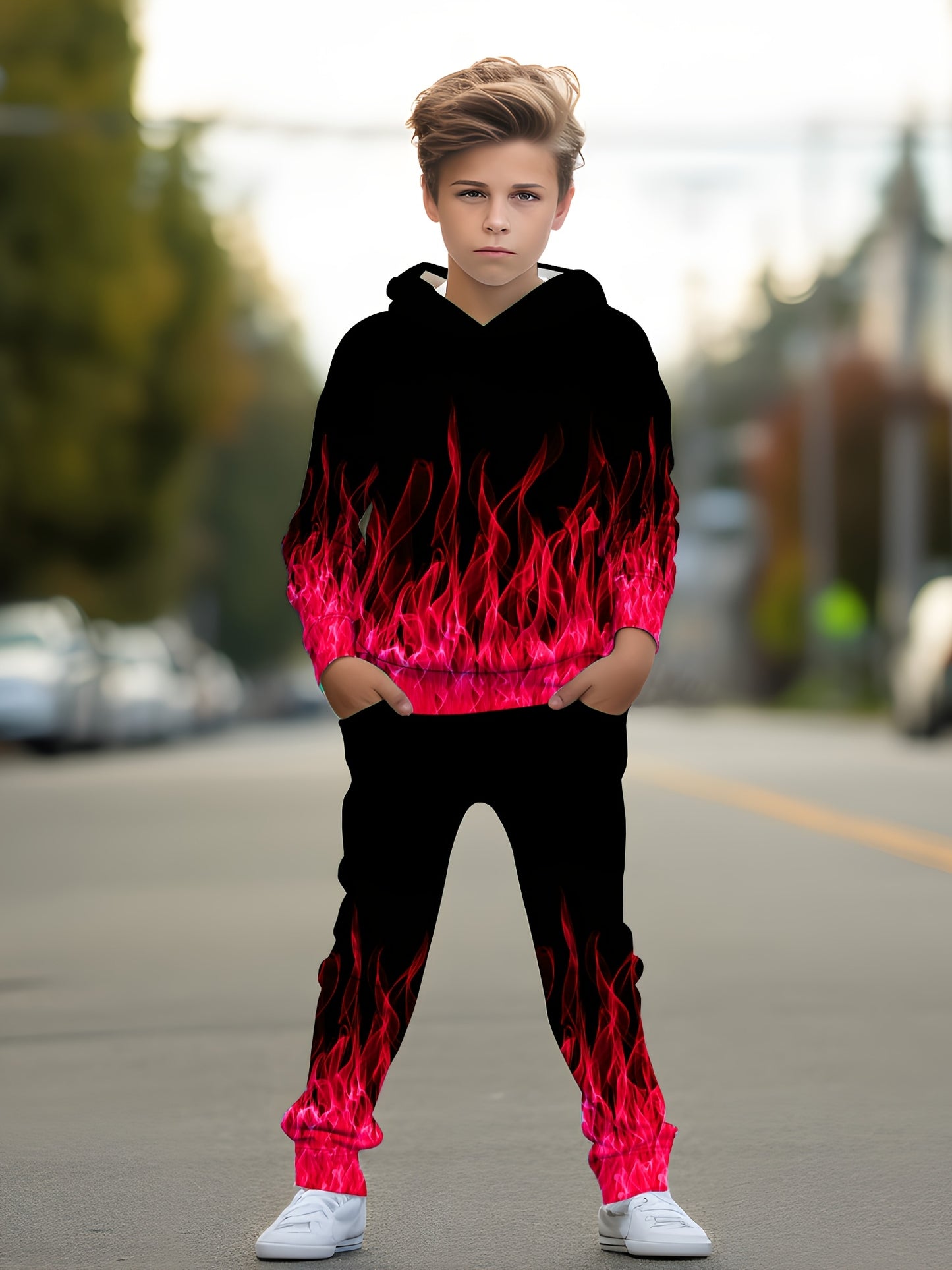 Random Sent .Boys 3D Print Hoodie Set Hoodie Pant Pocket Set, for Outdoor