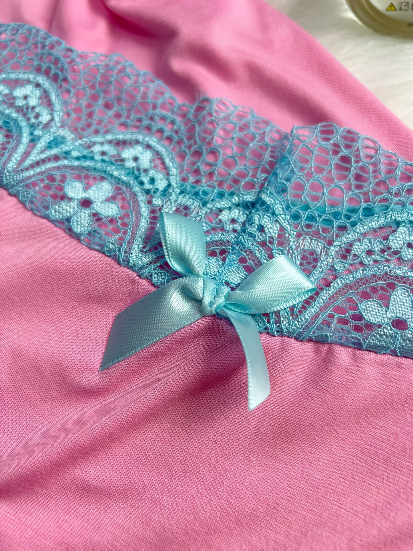 Contrast Color Lace Splicing V-Neck Bow Splicing Soft And Comfortable Skin-Friendly Casual Home Pajamas Set
