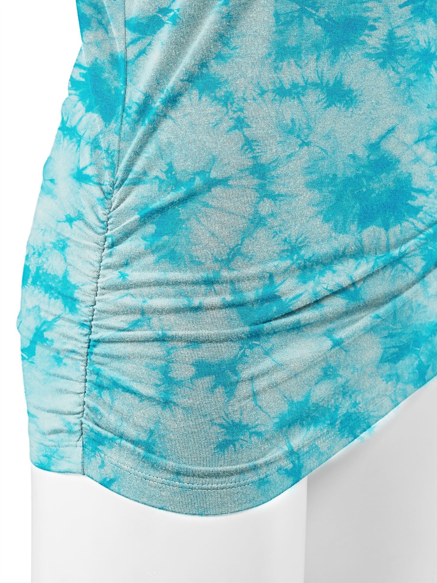 Women's Short Sleeve V Neck Tie-Dye Dolman Top w/Side Shirring