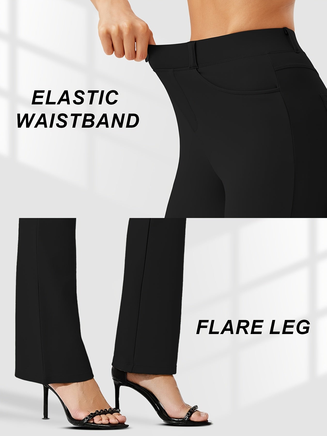 Plus Size, Plus Size Women's Dress Work Pants Slacks Stretch Comfy Breathable Soft Casual Office High Waisted Tummy Control Flare Pants with Belt Loops 4 Pockets Lounge Business