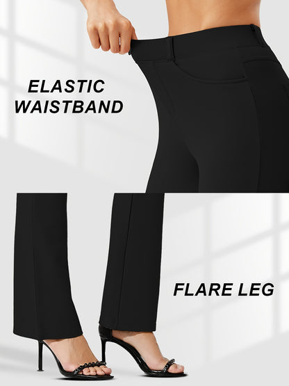 Plus Size, Plus Size Women's Dress Work Pants Slacks Stretch Comfy Breathable Soft Casual Office High Waisted Tummy Control Flare Pants with Belt Loops 4 Pockets Lounge Business