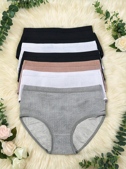 8pcs Of Oversized High Waisted Women's Underwear, 95% 5% Stretch, Breathable, Abdominal Control, Solid Color, Fabric Underwear