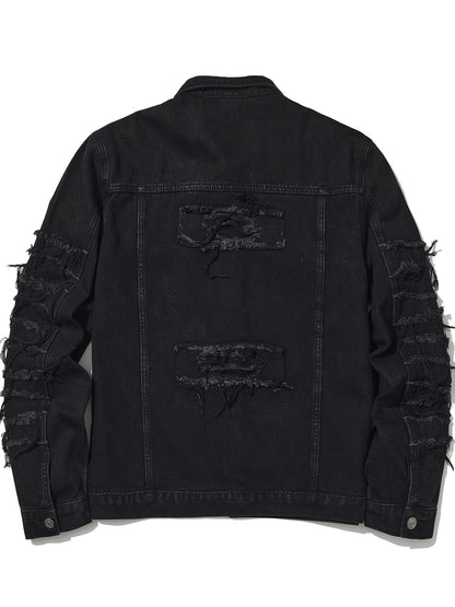 Men'S Ripped Denim Jacket Slim Fit Jean Outerwear Streetwear Casual Coat