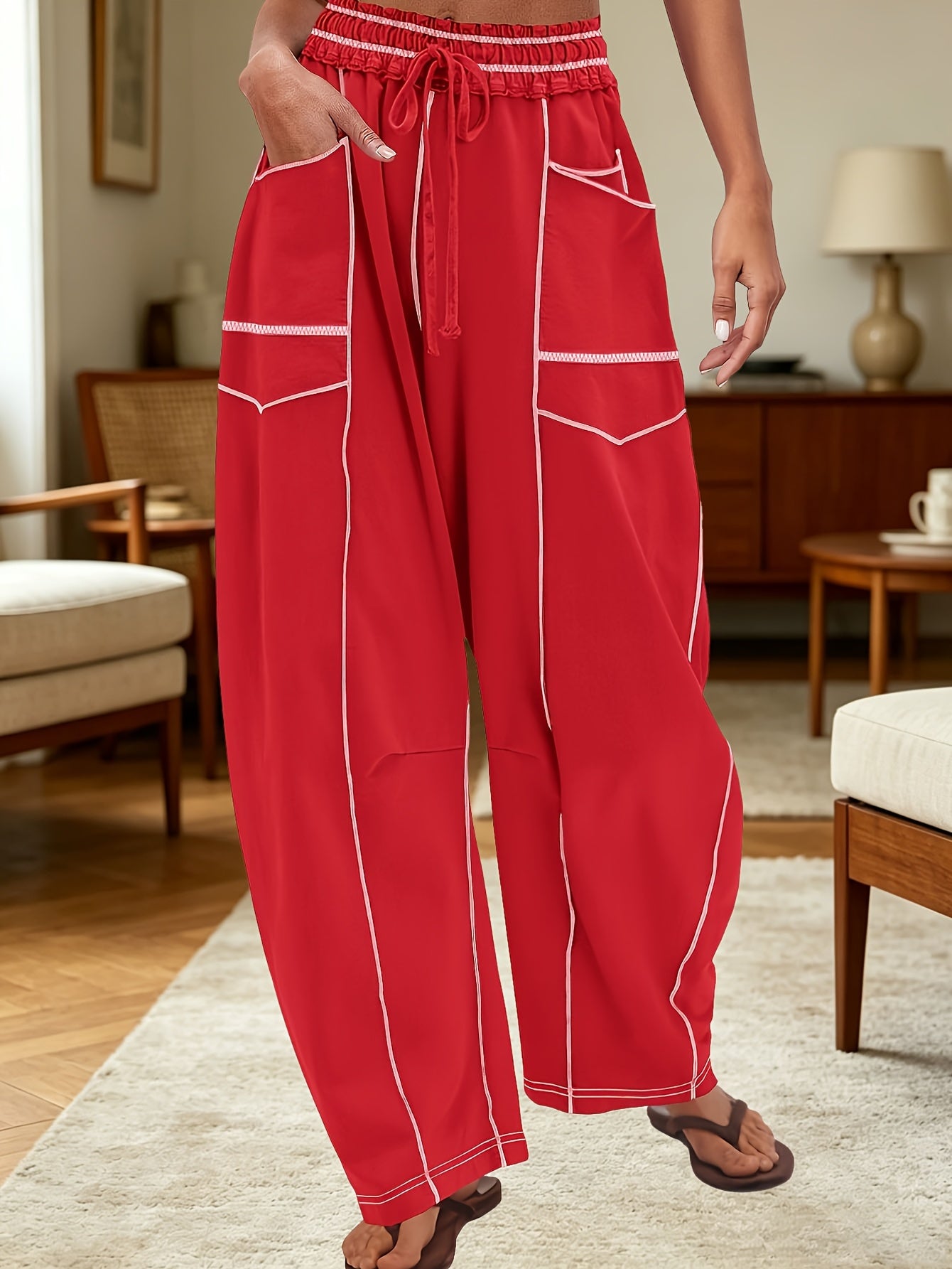 Women'S Loose Wide Leg Pants Casual Summer Wide Leg Pants Drawstring Waist Casual Pants