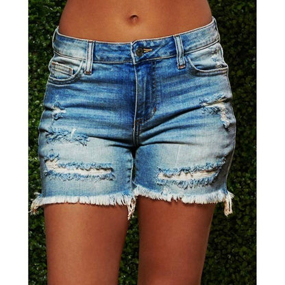 Distressed Fringe Denim Shorts Women'S - High Stretch Retro Summer Shorts with Raw Hem, Fashion Ripped Casual Bottoms for Trendy Outfits