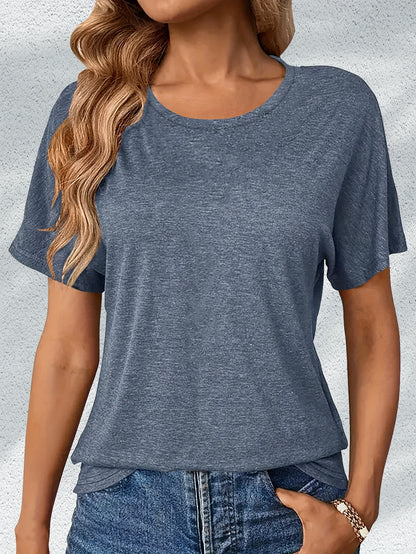 4pcs Women's Casual Rayon Short Sleeve T-Shirts- Pink, Olive Green, Dark Gray, and Brown Solid Color Crew Neck Tops, Machine Washable Four Seasons Comfortable Version, Women's T-Shirts