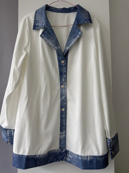 Casual Denim Patchwork Jacket with Loose Collar And Cardigan Top for Women | Long Sleeve, Single Breasted, Skinny Fit, Fall/Winter Collection