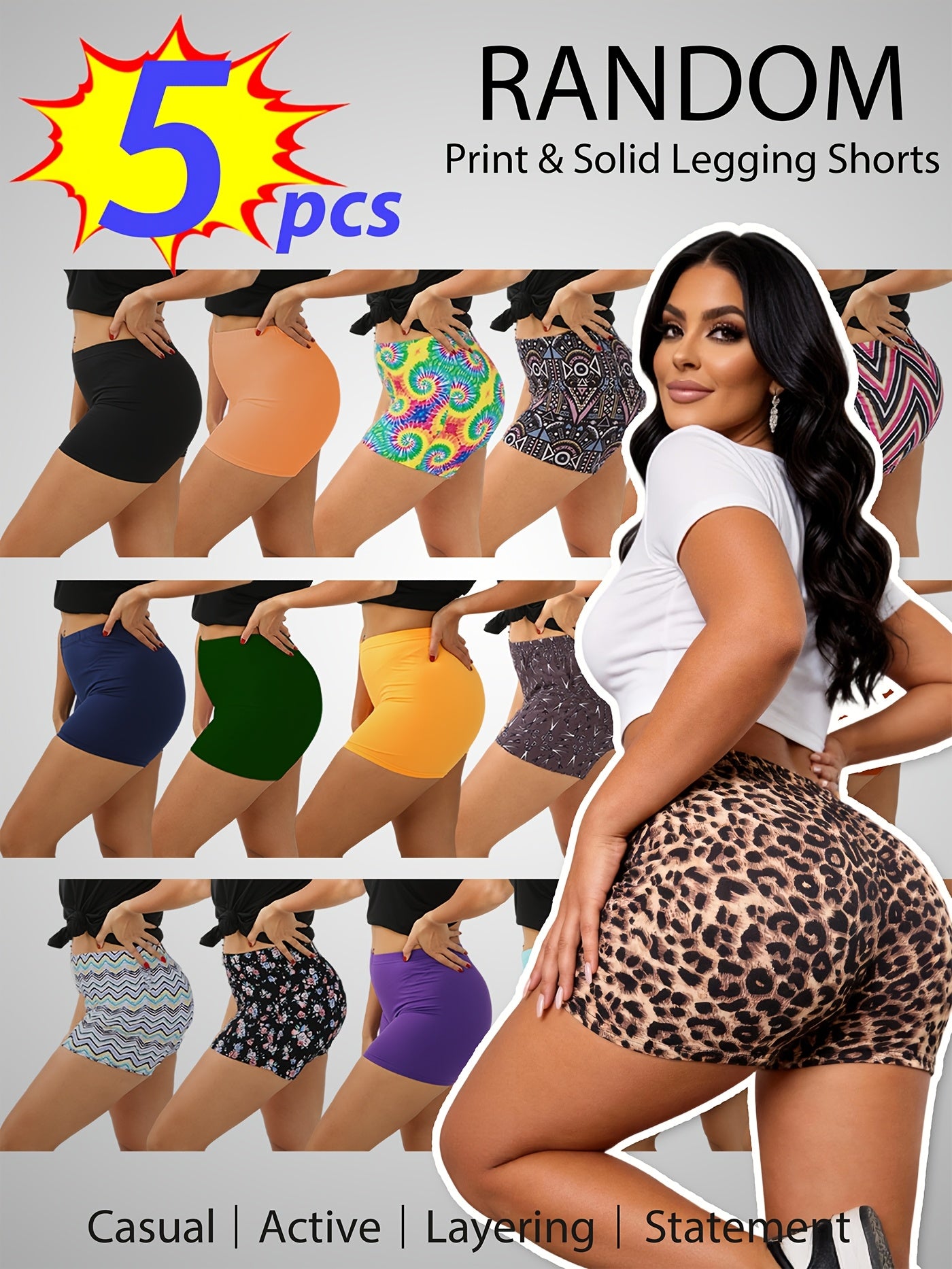 5pcs Ultra Soft Quick Drying Biker Shorts, Solid Women'S