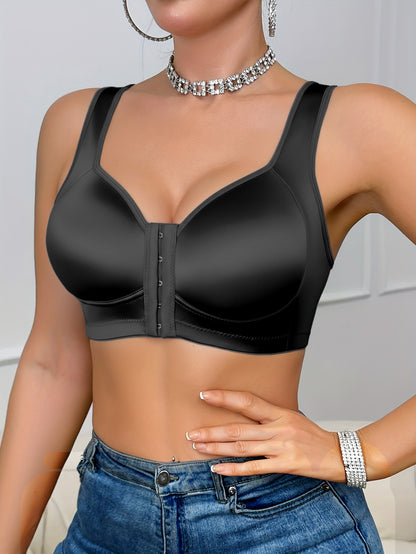 This 1pc Women'S Bra Is Made of High-quality Satin Fabric Without Underwire. It Features A Smooth Front Buckle Design, Providing Comfort and Strong Support. It Is Suitable for People with Large Breasts for Daily Wear and Formal Occasions. It Offe