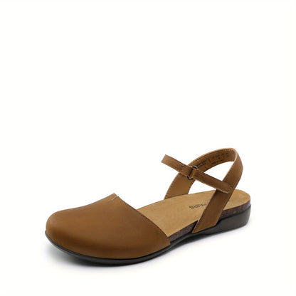 Women' Adjustable Strap Flat Sandals - Low Heel Closed-Toe Round Toe Shoes Suitable for Work, Daily Wear & Casual - Soft Cushioned Insole & Tape Strap - Ideal Gift for Mom, Daughter, Women Shoes