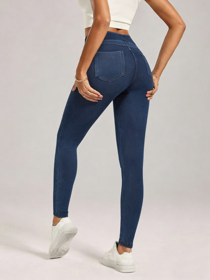 Women'S High-Waisted Denim Jeggings, Tummy Control Skinny Jeans Pants, Stretchy Pull-On Skinny Fit Leggings
