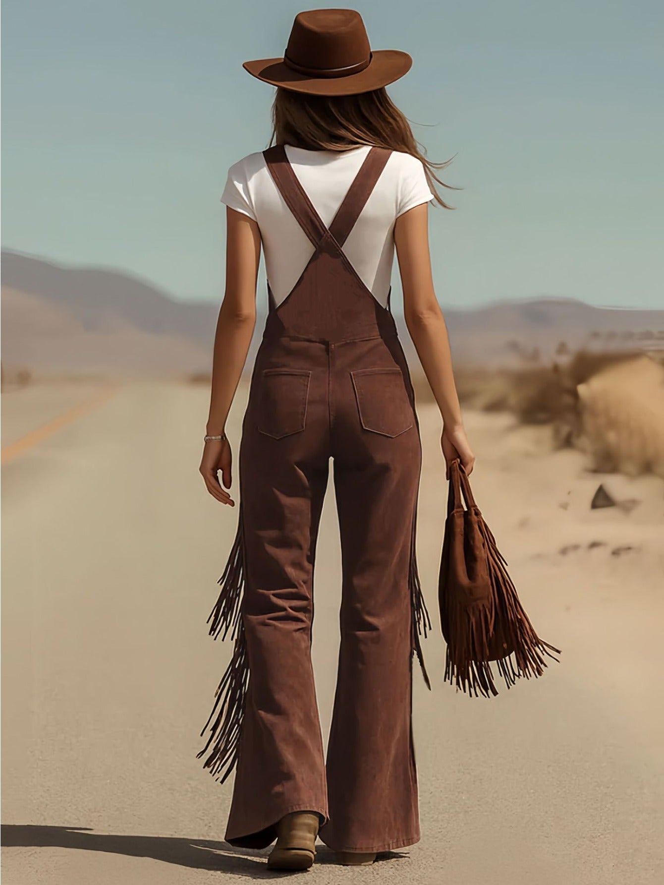 Vintage Fringe Detail Overalls, Loose Wide Leg Design, Fashion Youthful Casual Style, Daily Outing Travel Outfit, Versatile Multi-Occasion Wear