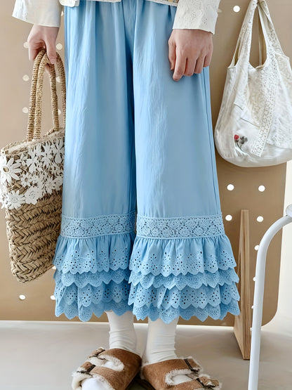 1pc Pants - Women's Large Size Spring And Summer New Sweet Four Layers Of Lace Stacking Bottoms Liner Pants Wide-legged Dress Pants, Super Suitable for Wearing As The Bottom Of The Skirt, Soft And Comfortable Pajama Pants