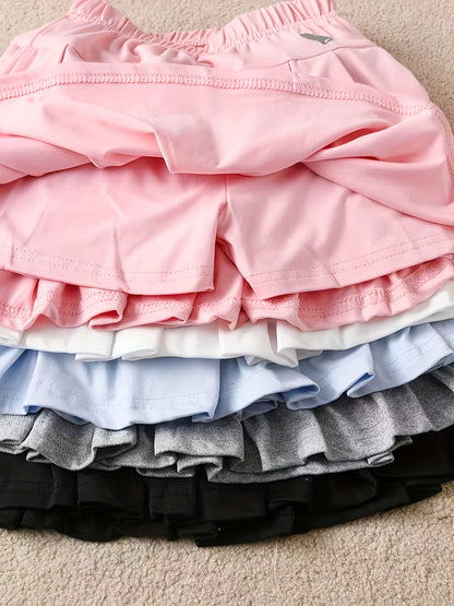 Randomly Send 2pcs, Girls' Pleated Skirt, Pants Belt, Safety Pants Skirt, Versatile Children's Anti Light Half Length Skirt, Summer Mid Size Children's Fashion, Suitable for Outdoor Sports Wear