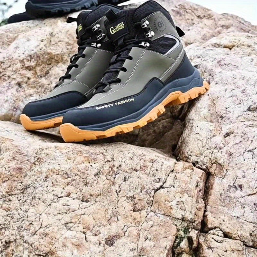Men's Steel-Toe Work-Style Boots - Rubber Traction Sole and Cushioned Insole