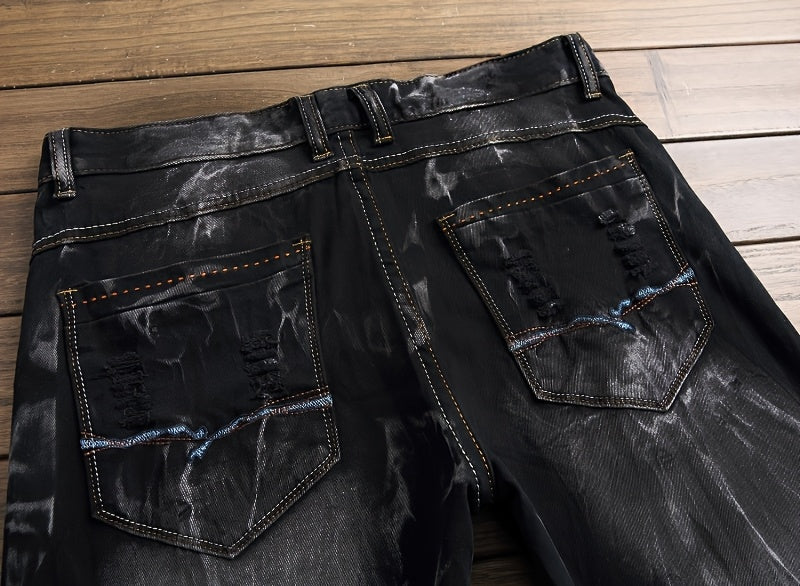Stylish And Modern Water-Washed Ripped Denim Shorts for Men, Featuring Casual Straight Fit And Embroidered Patches, Perfect for Summer Wear