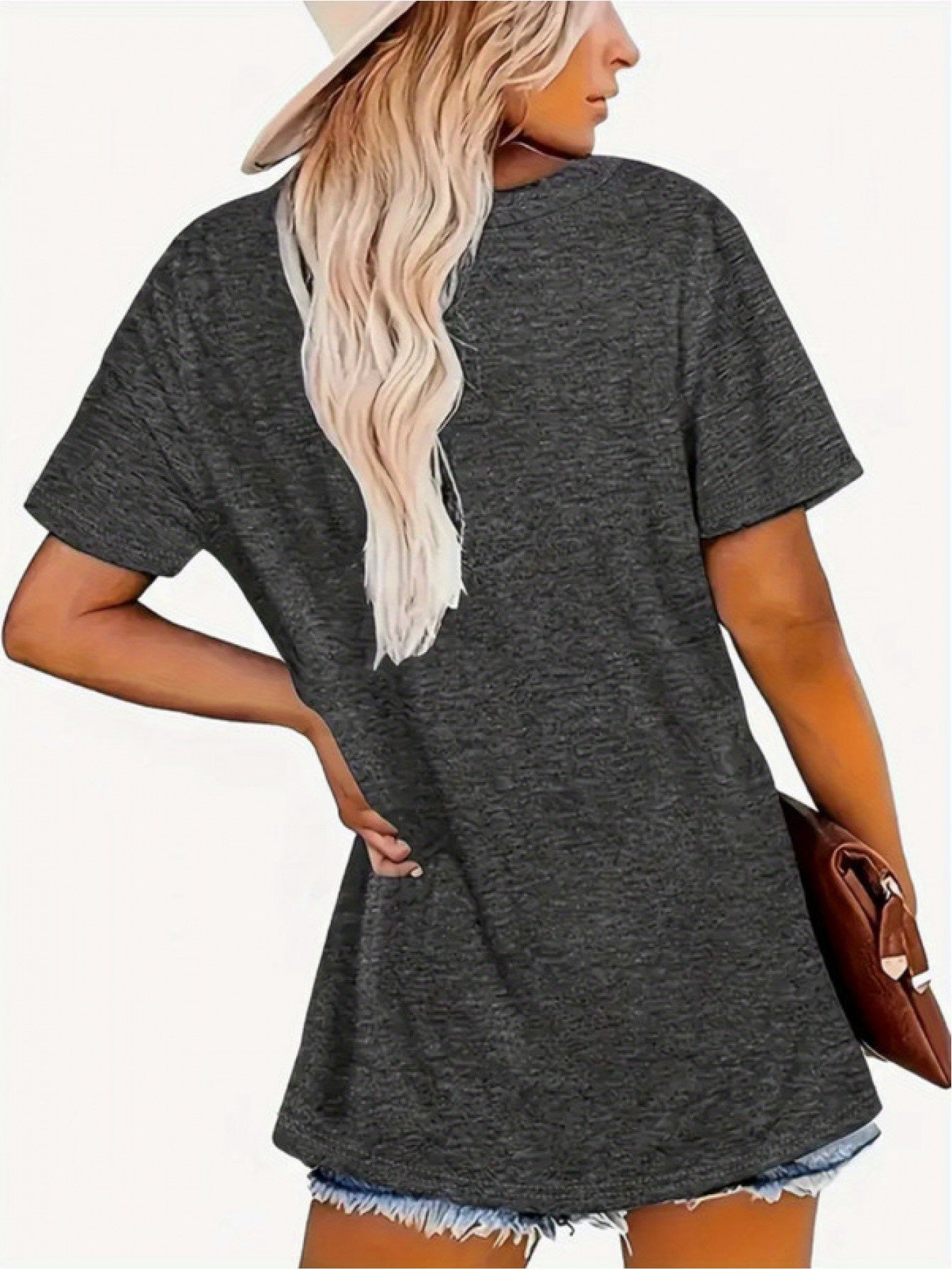 Plus Size, Women's V-Neck Short Sleeve T-Shirt- Soft Casual Style Suitable for All Seasons, Printed with "Whisper of Wisdom" Pattern, Machine Washable Top, Suitable for Daily Wear and Casual Outfits