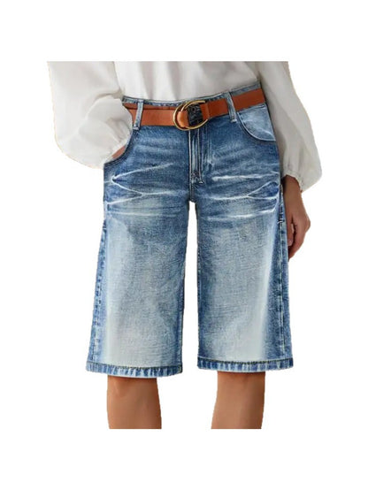 Women's Blue Denim High-Waist Denim Shorts - product view 14