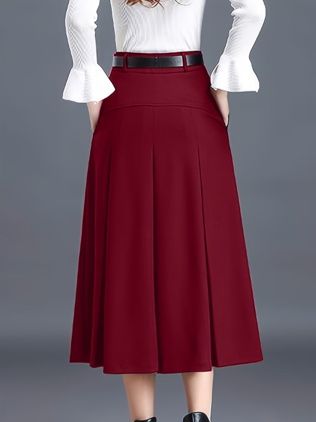 Women's Black Wool High-Waist Pleated Skirt - product view 15