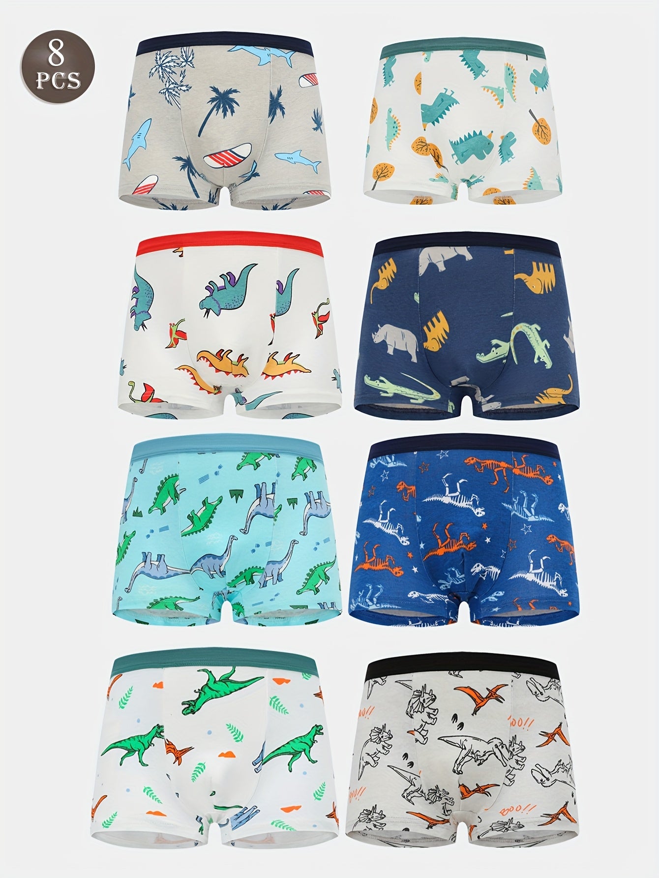 Set of 8 Boxer Briefs for Featuring a Soft And Comfortable Dinosaur Design